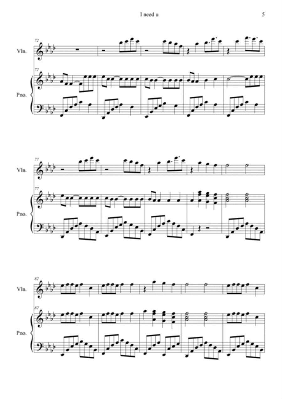I Need U Violin Solo scores gallery preview page 5