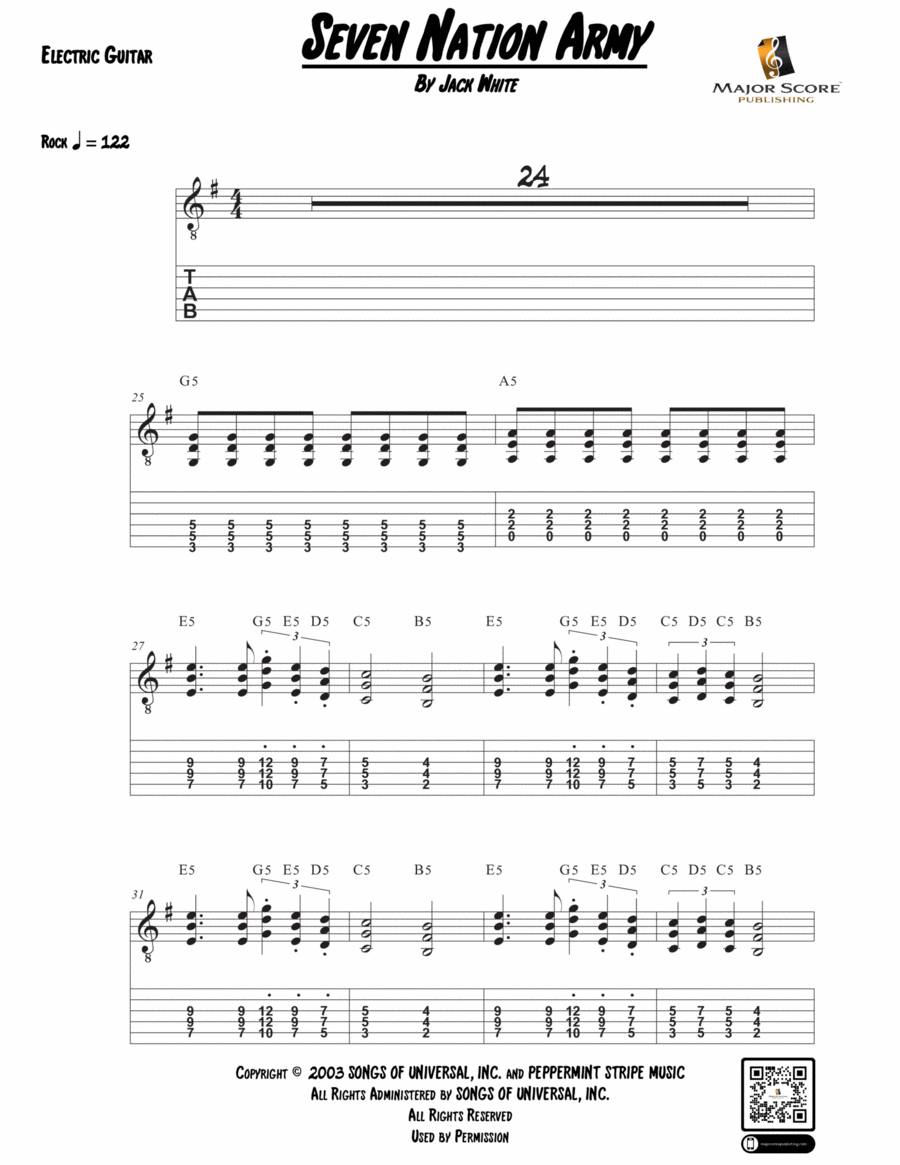 Seven Nation Army Guitar Tablature scores gallery preview page 1