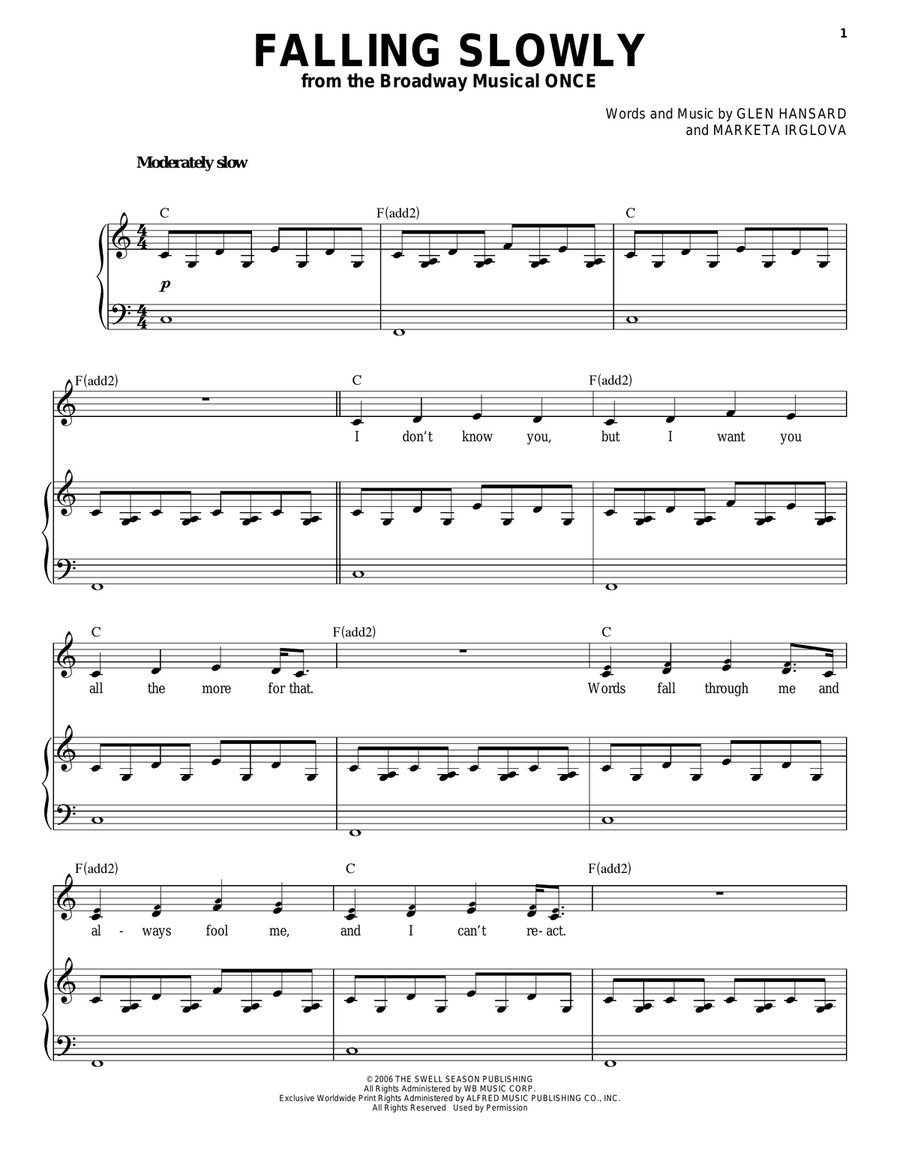 Falling Slowly (from Once) Piano, Vocal scores gallery preview page 1