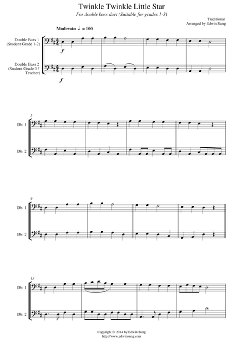 Twinkle Twinkle Little Star (for double bass duet, suitable for grades 1-3) image number null