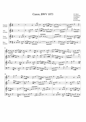 Canon a4, BWV 1073 (arrangement for 4 recorders)