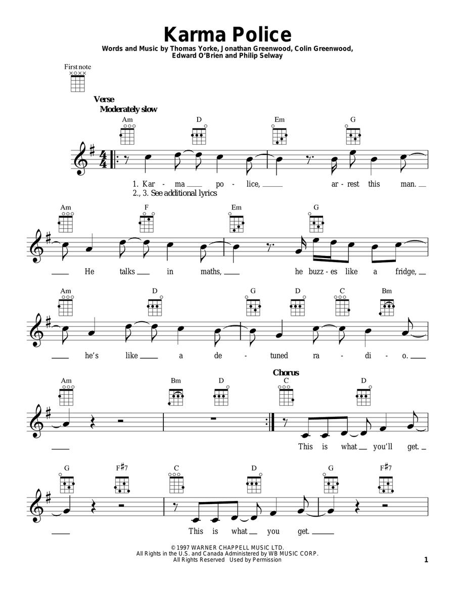 Karma Police Ukulele scores gallery preview page 1