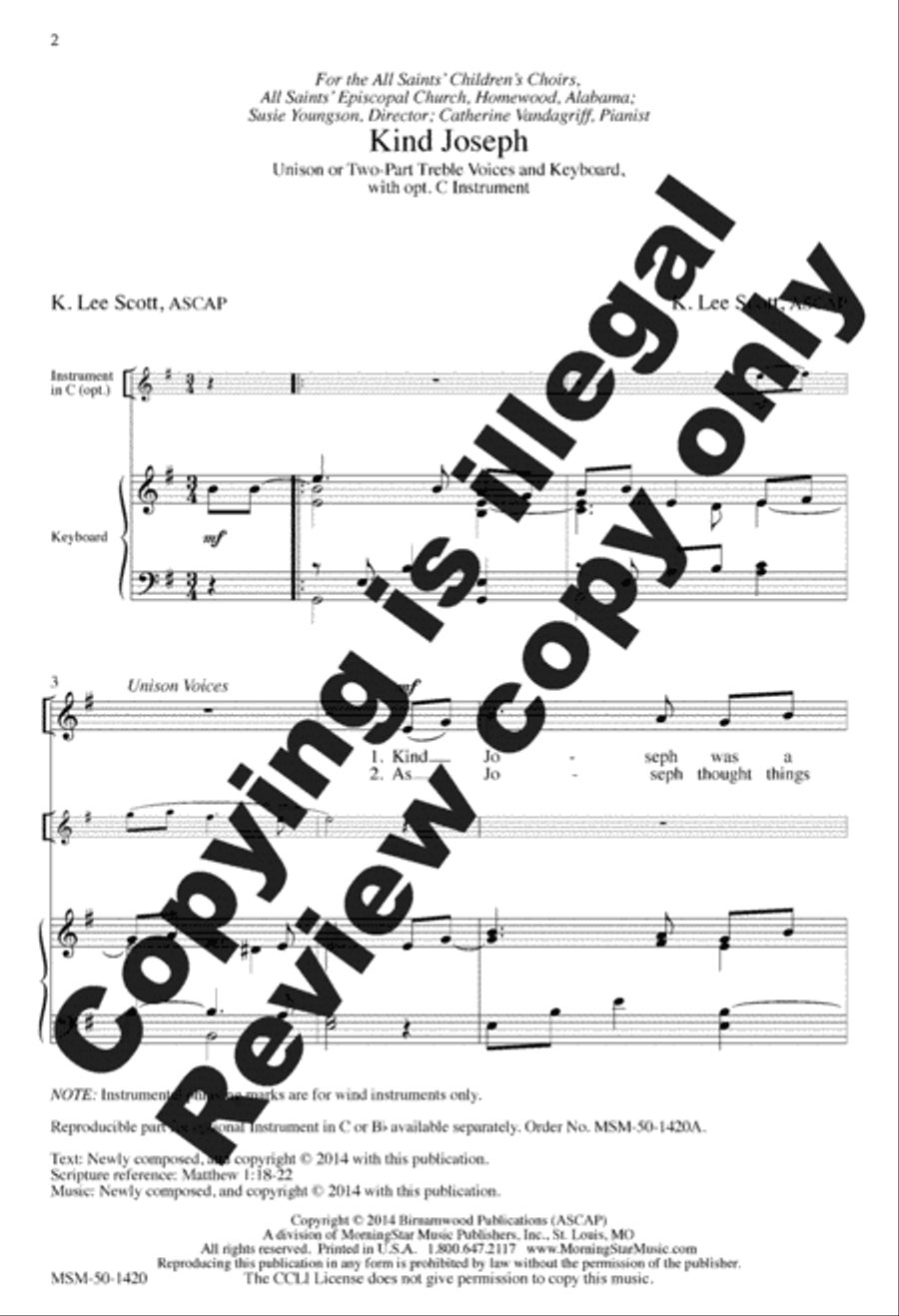 Kind Joseph Unison Choir scores gallery preview page 2