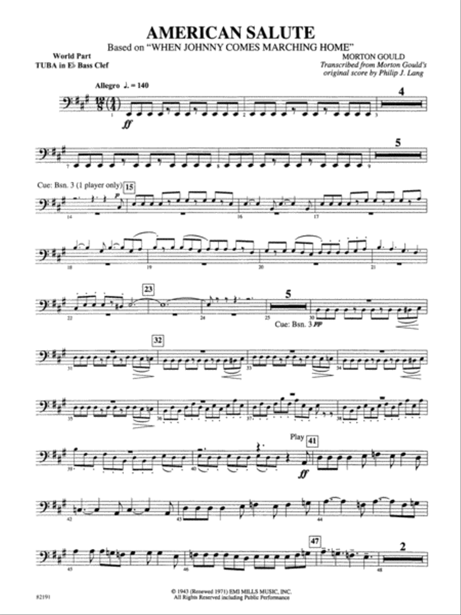 American Salute (based on When Johnny Comes Marching Home): (World Part) E-flat Tuba B.C. by Morton Gould Concert Band - Digital Sheet Music