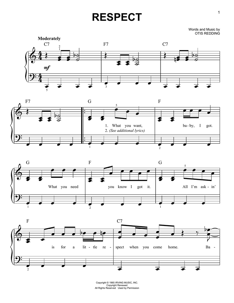 Respect Respect Easy Piano scores gallery preview page 1