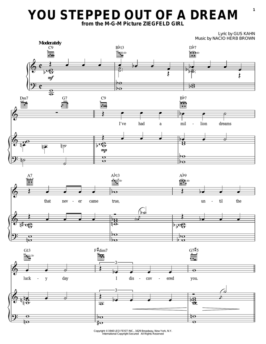 You Stepped Out Of A Dream Piano, Vocal, Guitar scores gallery preview page 1