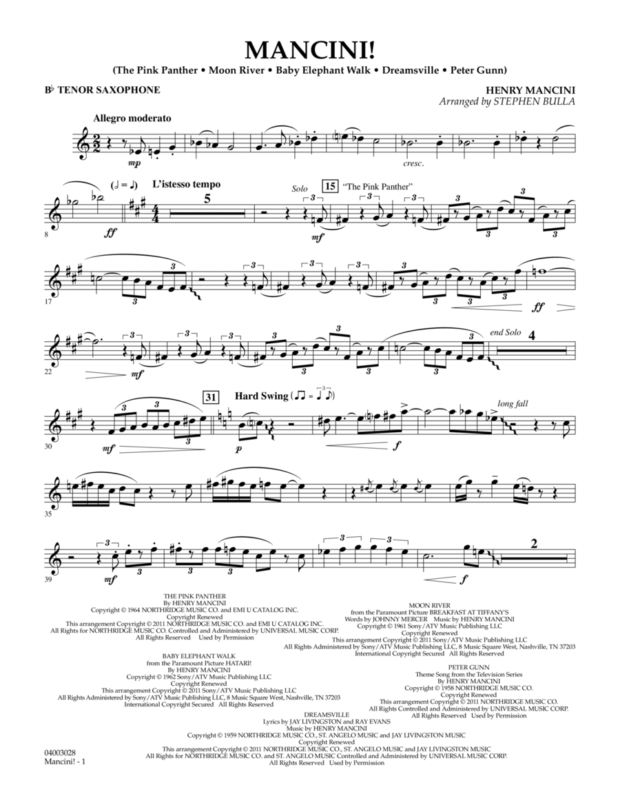 Mancini! - Bb Tenor Saxophone Concert Band scores gallery preview page 1