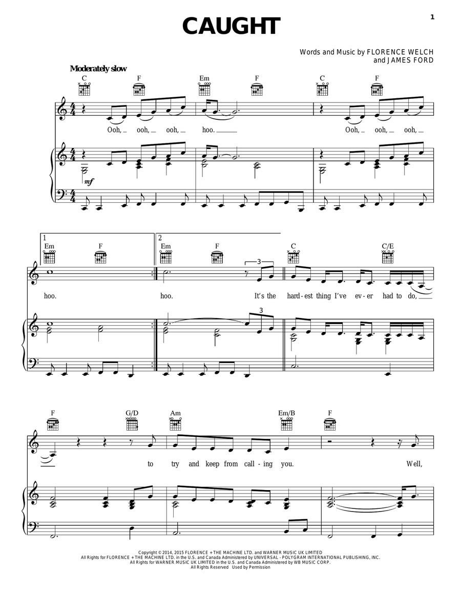 Caught Piano, Vocal, Guitar scores gallery preview page 1