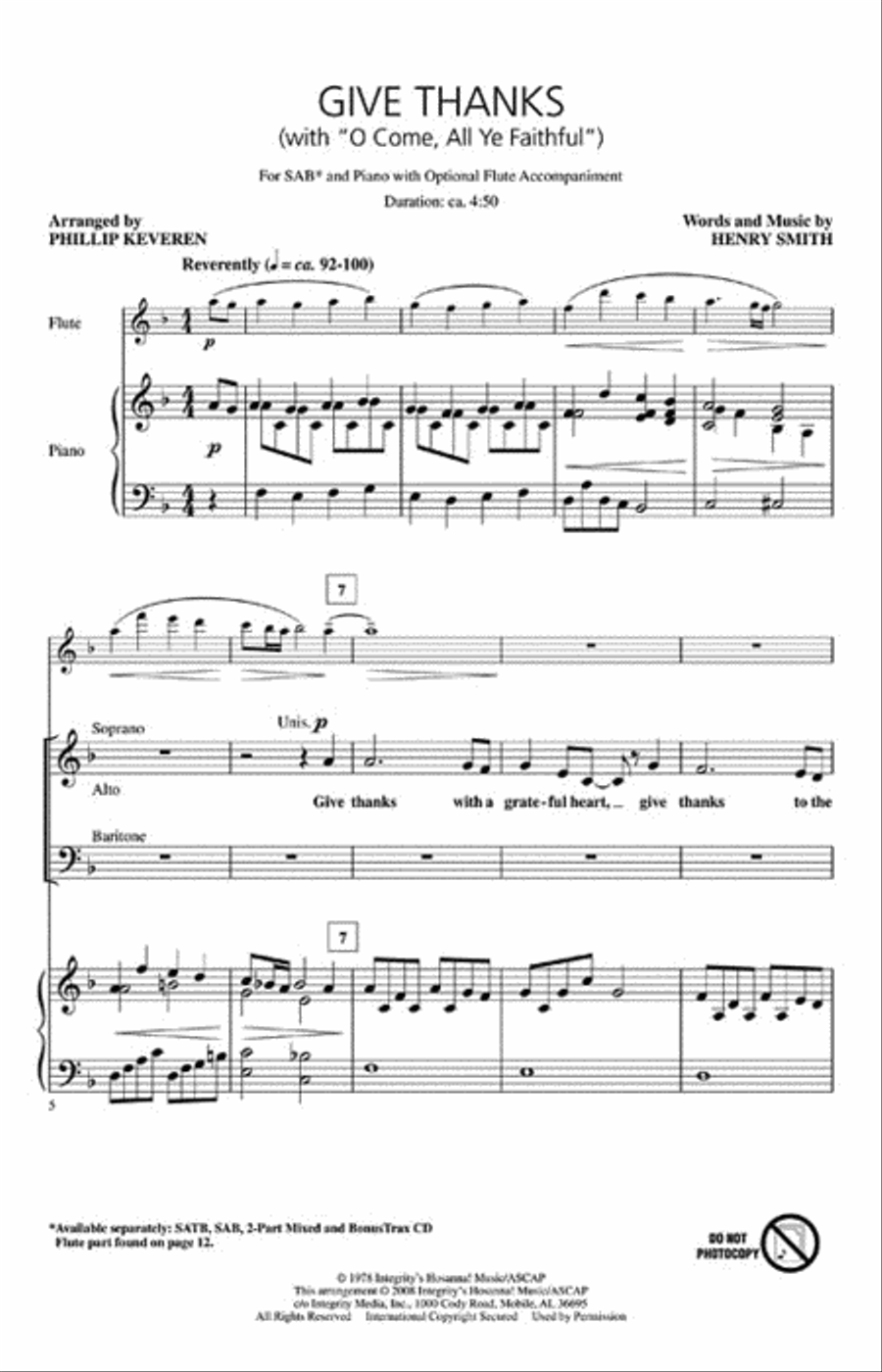 Give Thanks (with “O Come Let Us Adore Him”) 3-Part scores gallery preview page 2