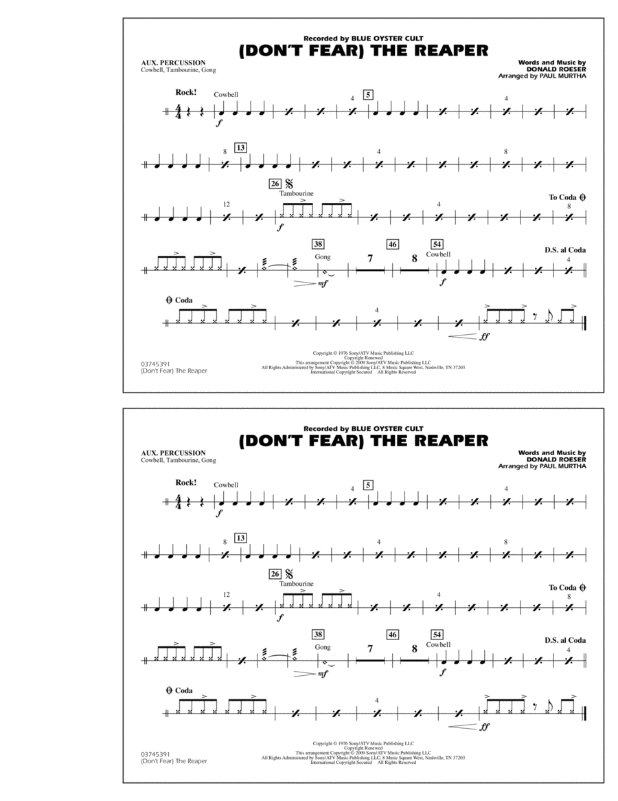(Don't Fear) The Reaper - Aux Percussion Marching Band scores gallery preview page 1