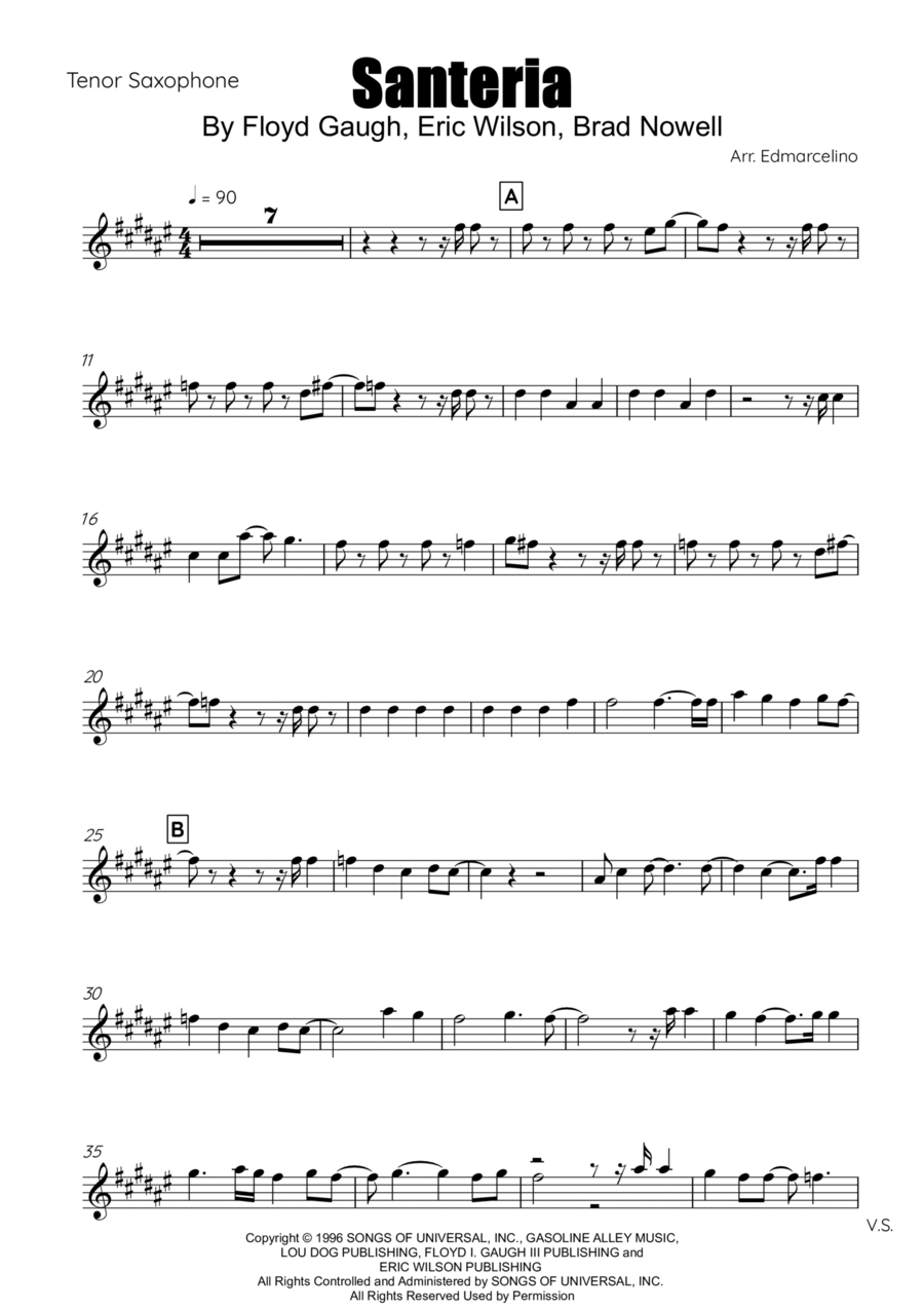 Santeria Tenor Saxophone scores gallery preview page 1