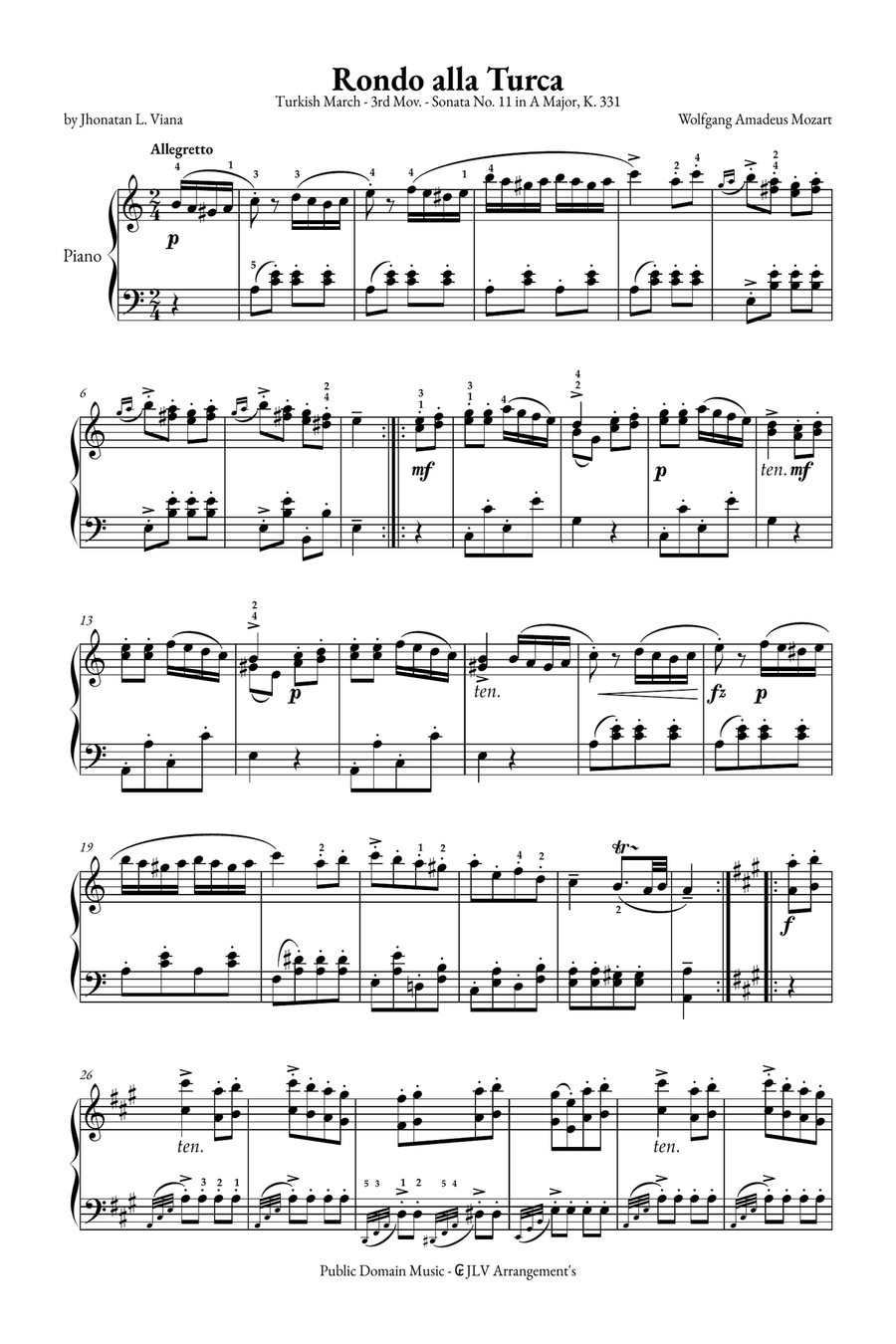 Rondo Alla Turca - Turkish March Chamber Music scores gallery preview page 1