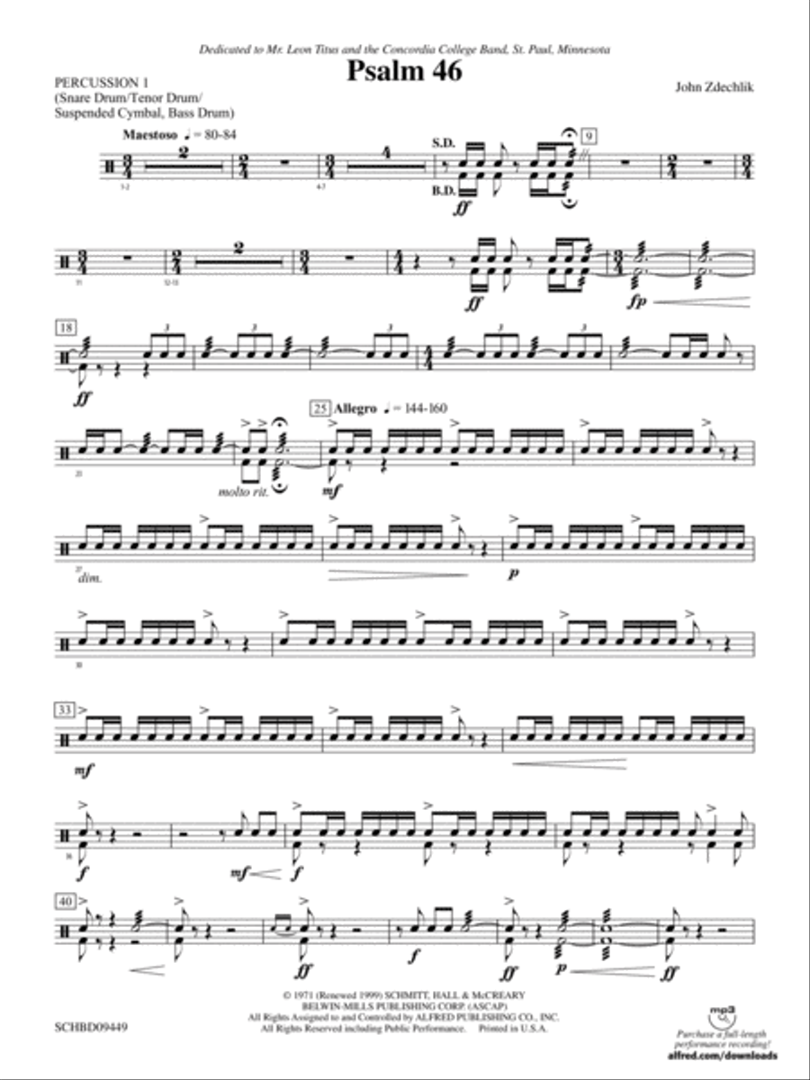 Psalm 46: 1st Percussion Concert Band scores gallery preview page 1