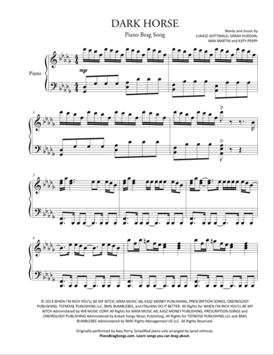 Dark Horse Easy Piano scores gallery preview page 2