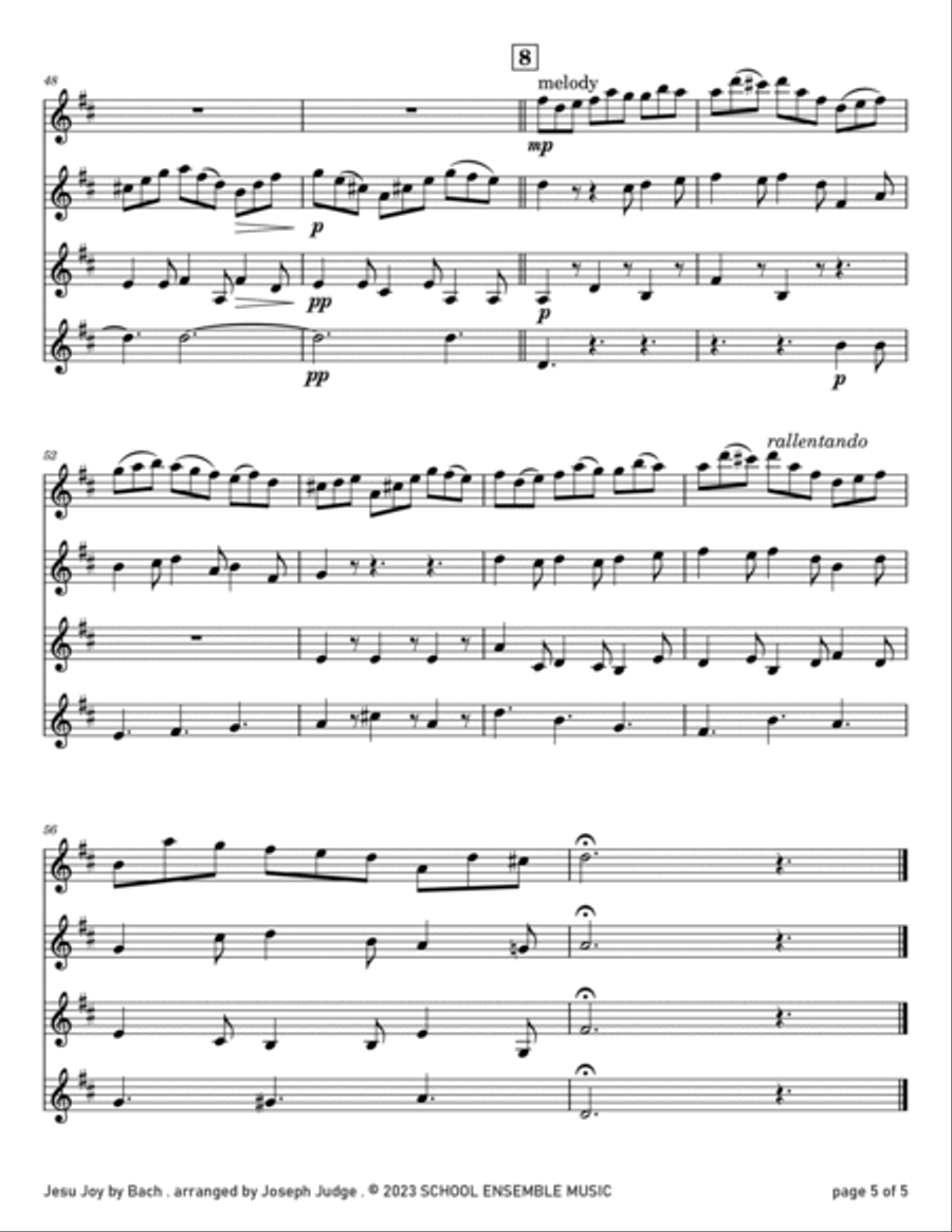 Jesu Joy by Bach for Clarinet Quartet in Schools Clarinet Quartet scores gallery preview page 5