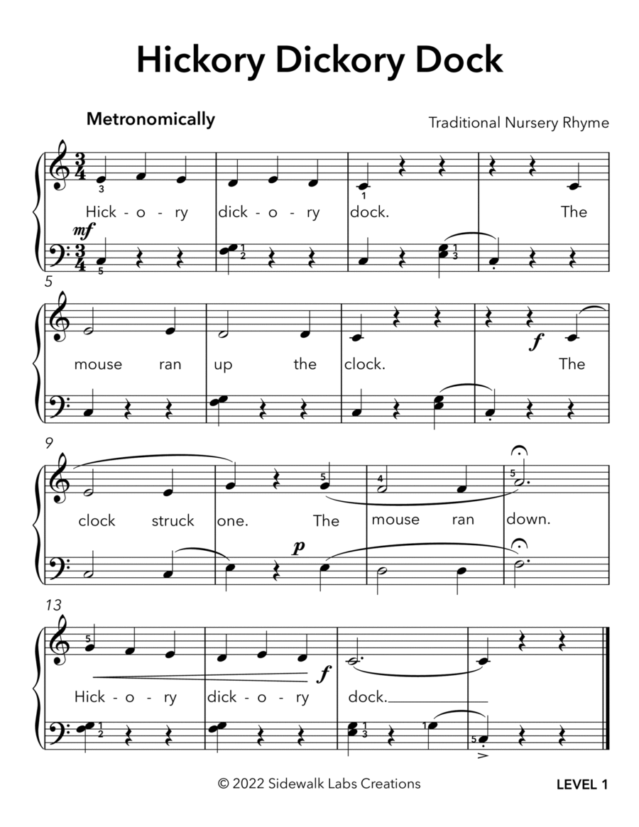 Hickory Dickory Dock Easy Piano scores gallery preview page 1