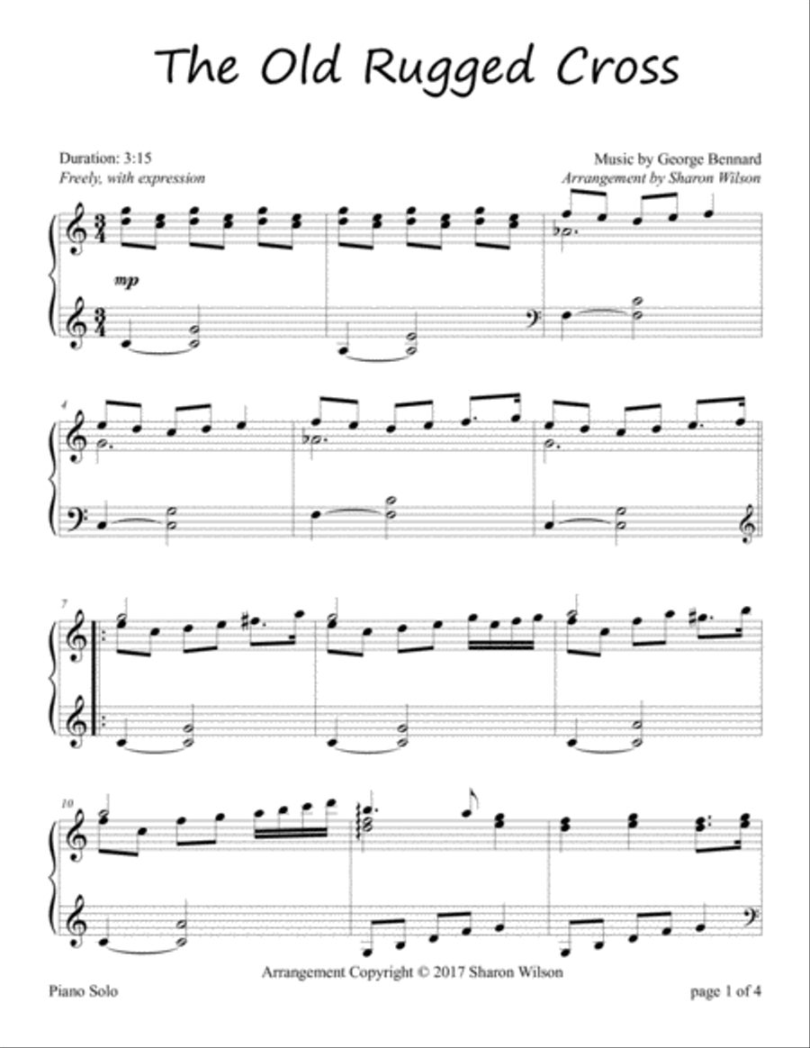 The Old Rugged Cross Piano Solo scores gallery preview page 1