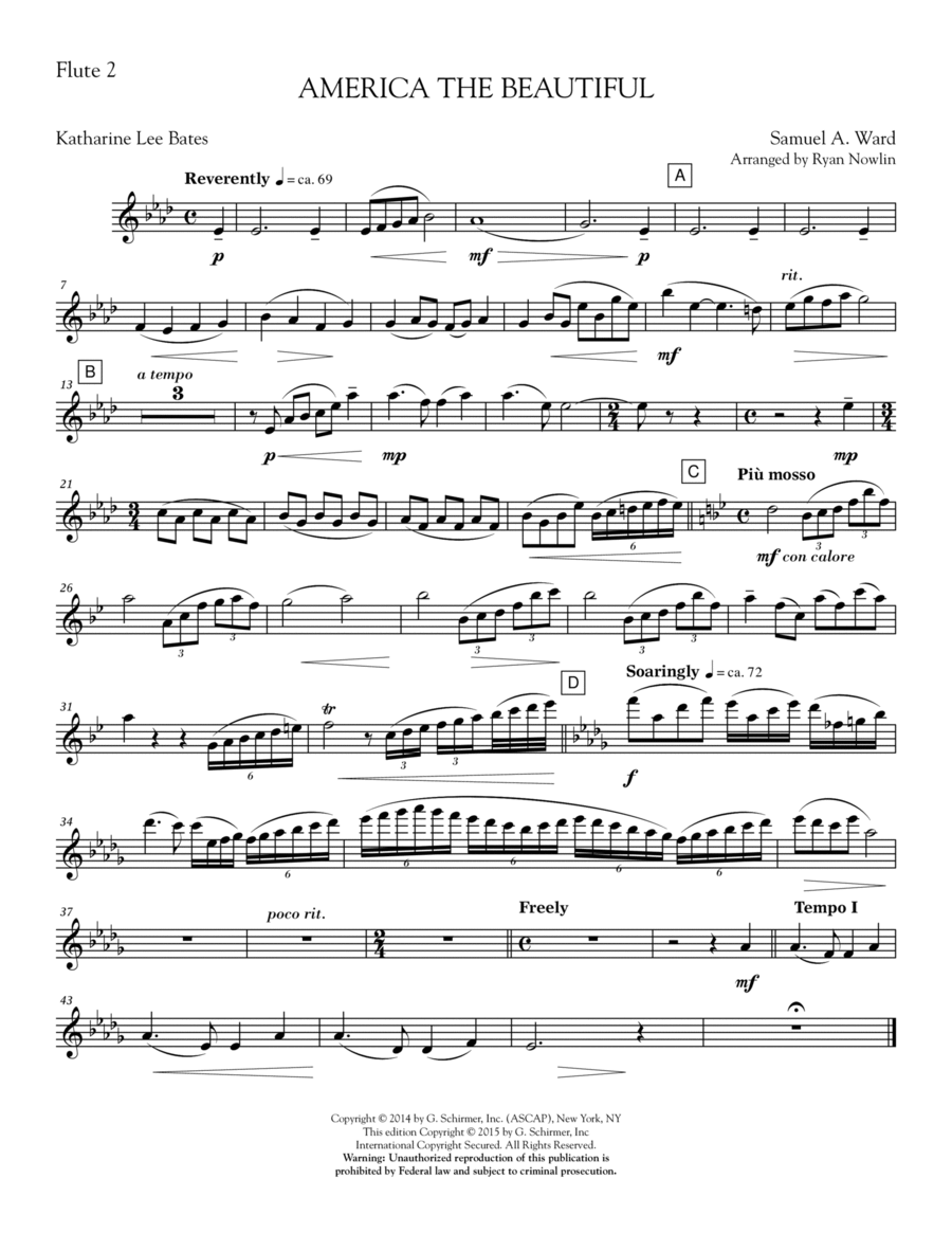 America, the Beautiful - Flute 2 Choir scores gallery preview page 1