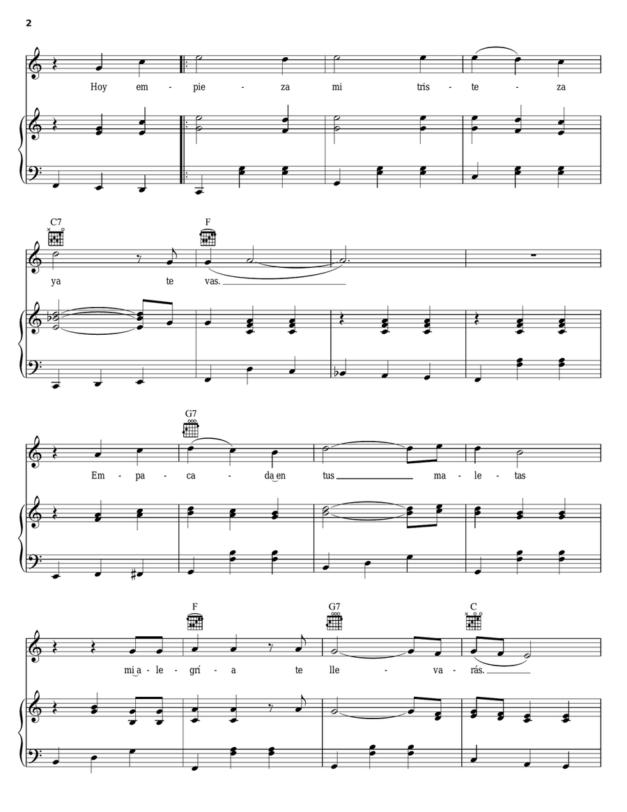 Hoy Empieza Mi Tristeza Piano, Vocal, Guitar scores gallery preview page 2
