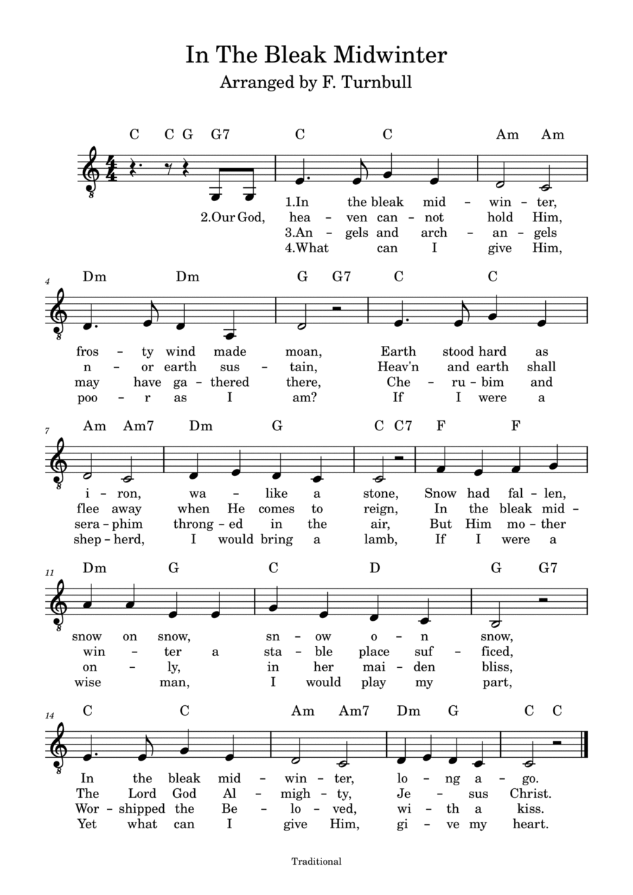 In The Bleak Midwinter Piano, Vocal, Guitar scores gallery preview page 1