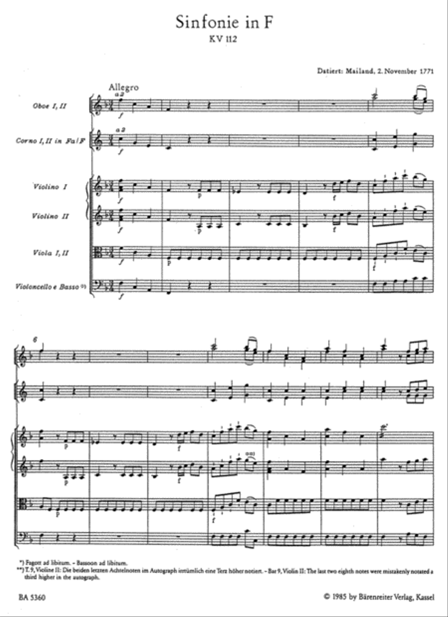 Symphony, No. 13 F major, KV 112 Chamber Orchestra scores gallery preview page 2