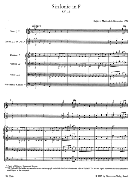 Symphony, No. 13 F major, KV 112