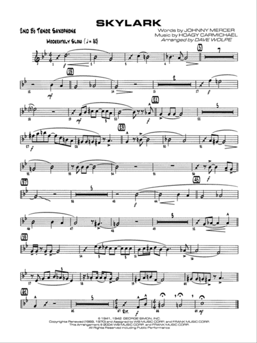 Skylark: 2nd B-flat Tenor Saxophone Jazz Ensemble scores gallery preview page 1