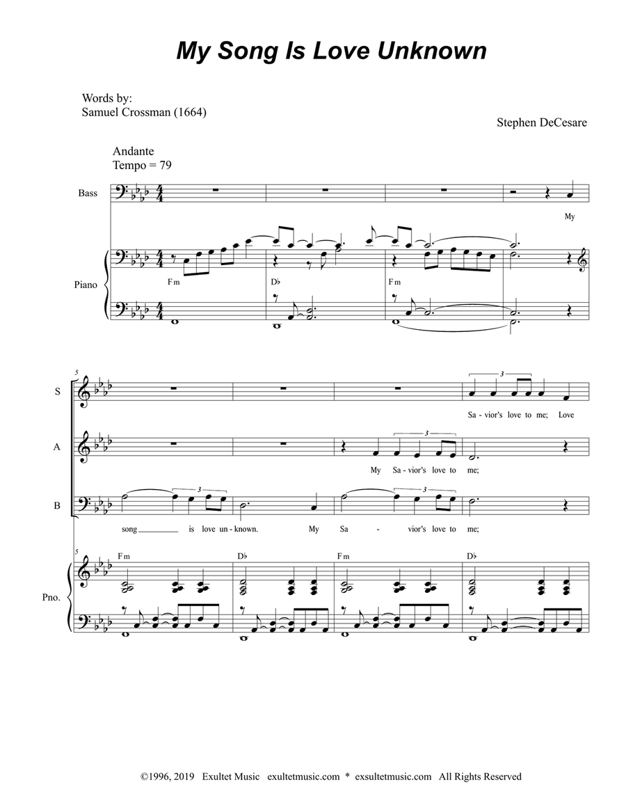 My Song Is Love Unknown (SAB) 3-Part scores gallery preview page 1