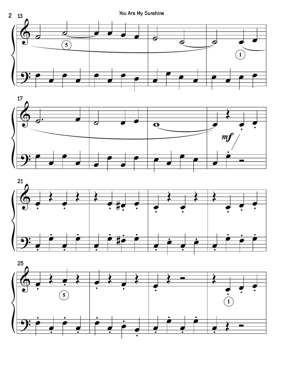 You Are My Sunshine Easy Piano scores gallery preview page 2