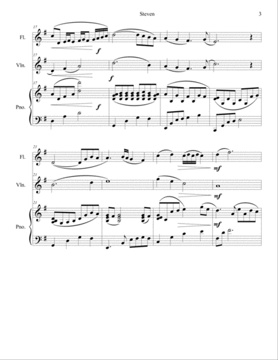 Steven (Trio for Flute, Violin and Piano) Woodwind Ensemble scores gallery preview page 3