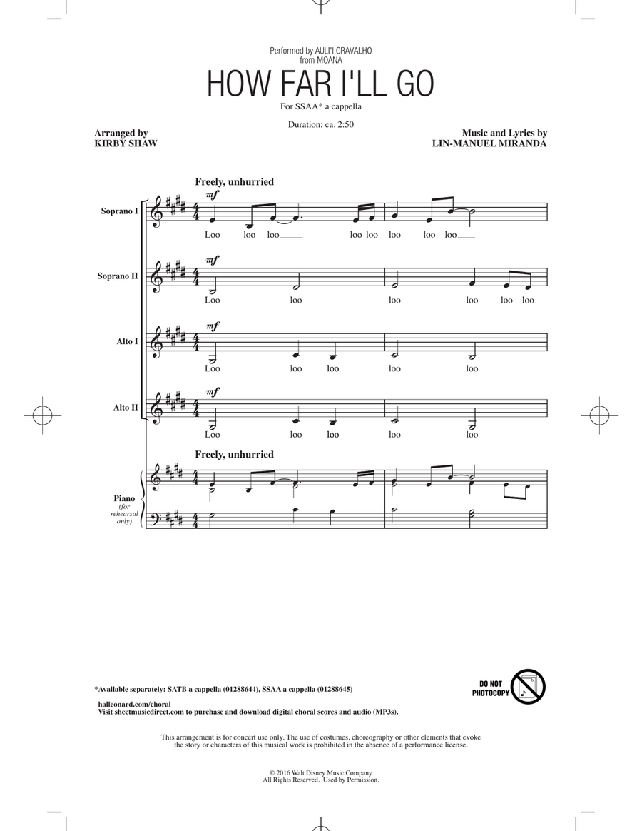 How Far I'll Go (from Moana) (arr. Kirby Shaw) SSAA scores gallery preview page 1