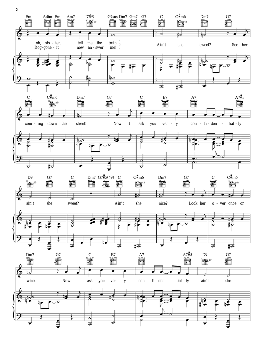 Ain't She Sweet Piano, Vocal, Guitar scores gallery preview page 2