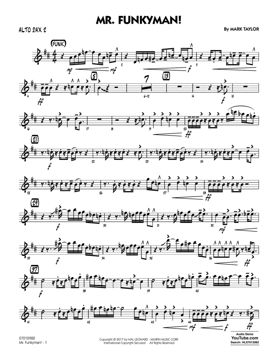 Mr. Funkyman! - Alto Sax 2 Jazz Ensemble scores gallery preview page 1