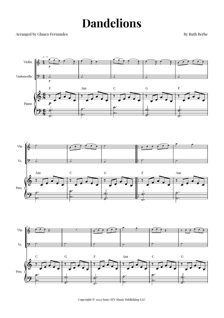 Dandelions Piano Trio scores gallery preview page 1