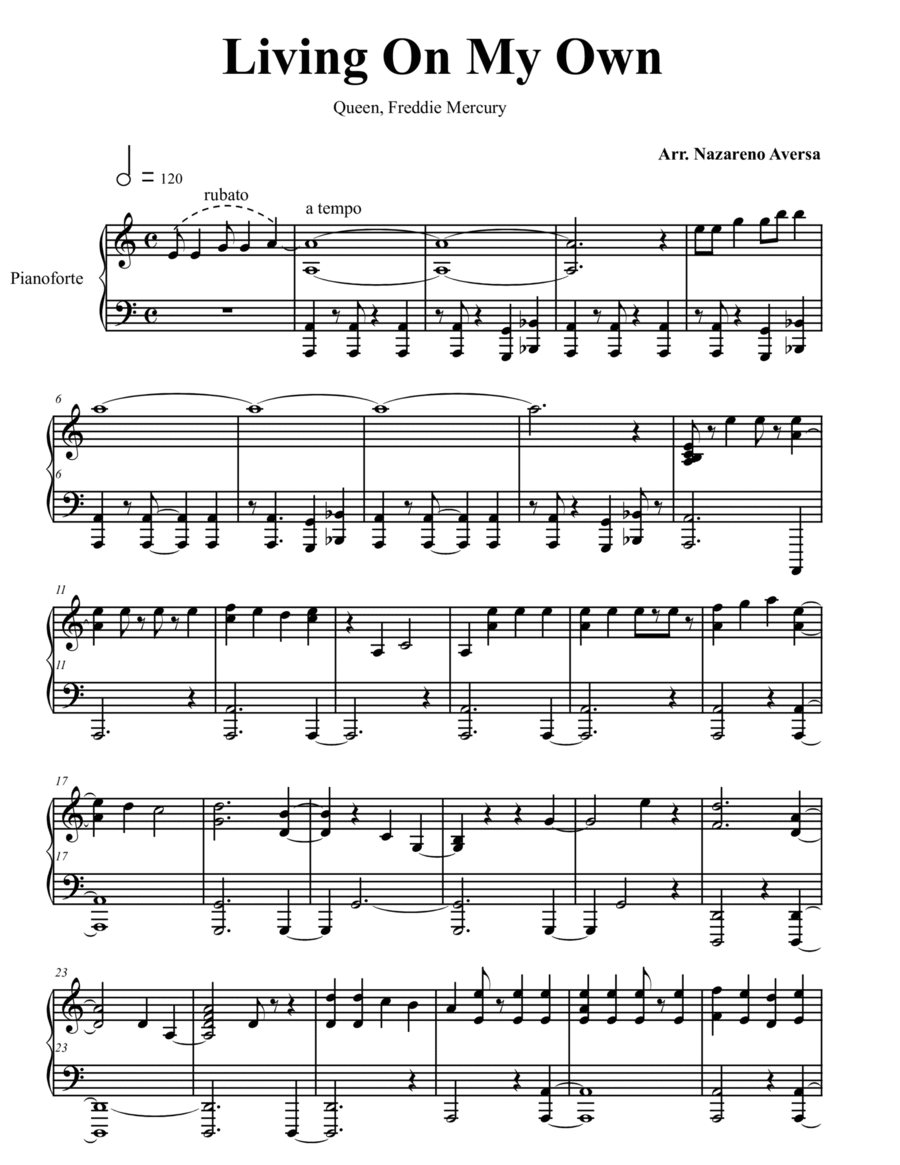 Living On My Own Piano Solo scores gallery preview page 1