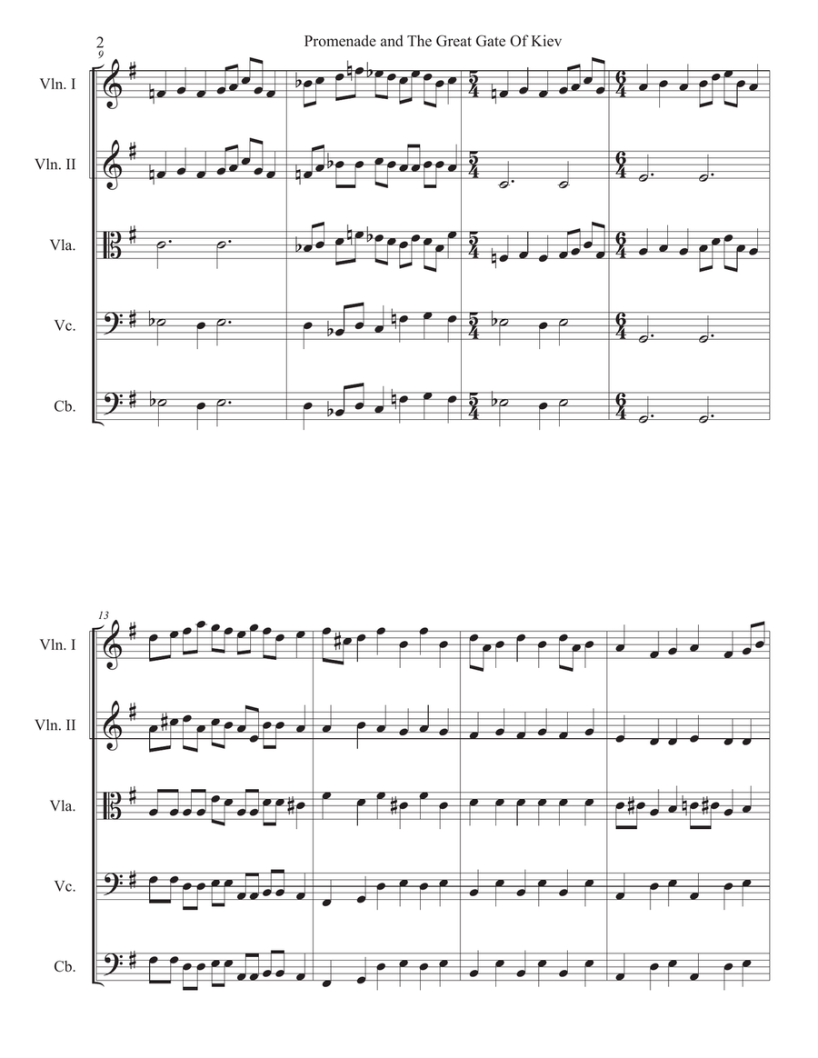 Promenade and The Great Gate Of Kiev String Orchestra scores gallery preview page 2