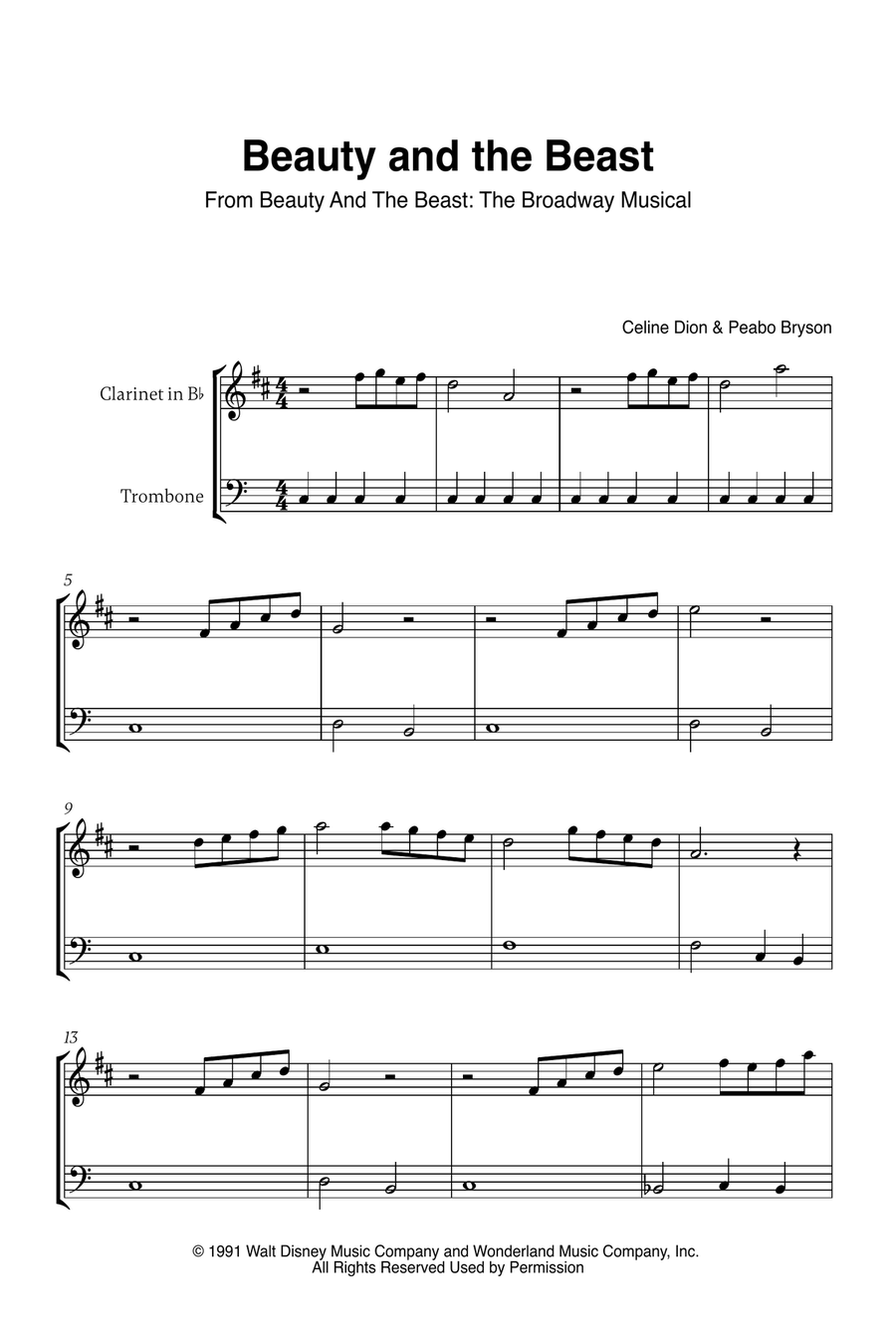 Beauty And The Beast Beauty And The Beast B-Flat Clarinet scores gallery preview page 1