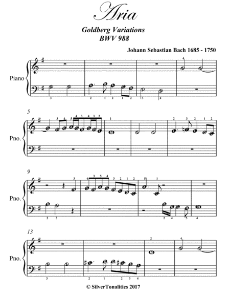 Aria Goldberg Variations BWV 988 Beginner Piano Sheet Music