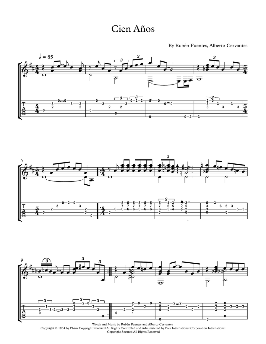 Cien Años Cien Años Guitar Tablature scores gallery preview page 1