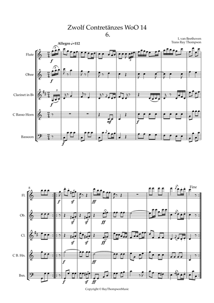 Beethoven: Zwölf Contretänzes (Twelve Countredances) WoO 14 No.6 - wind quintet image number null