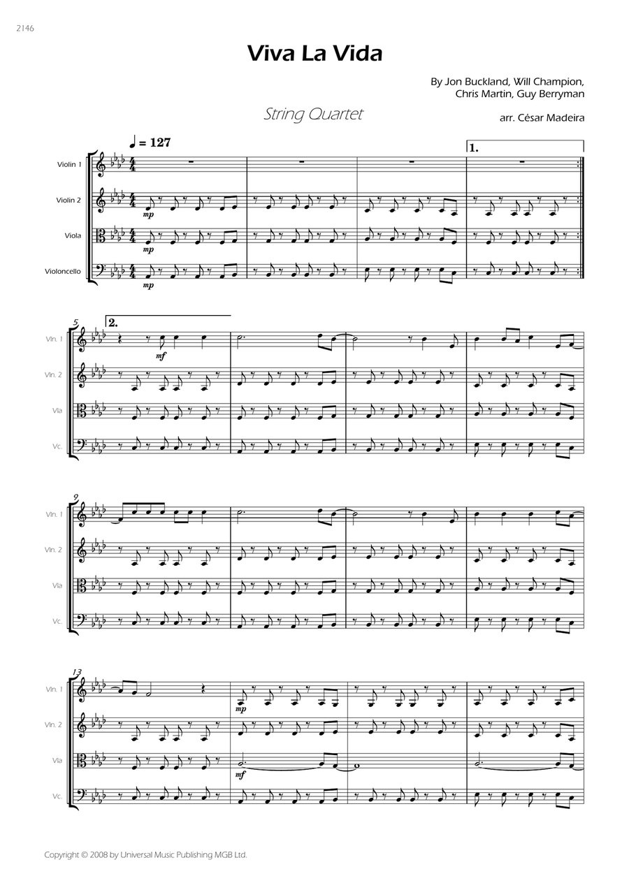 Viva La Vida - Score Only String Quartet scores gallery preview page 3