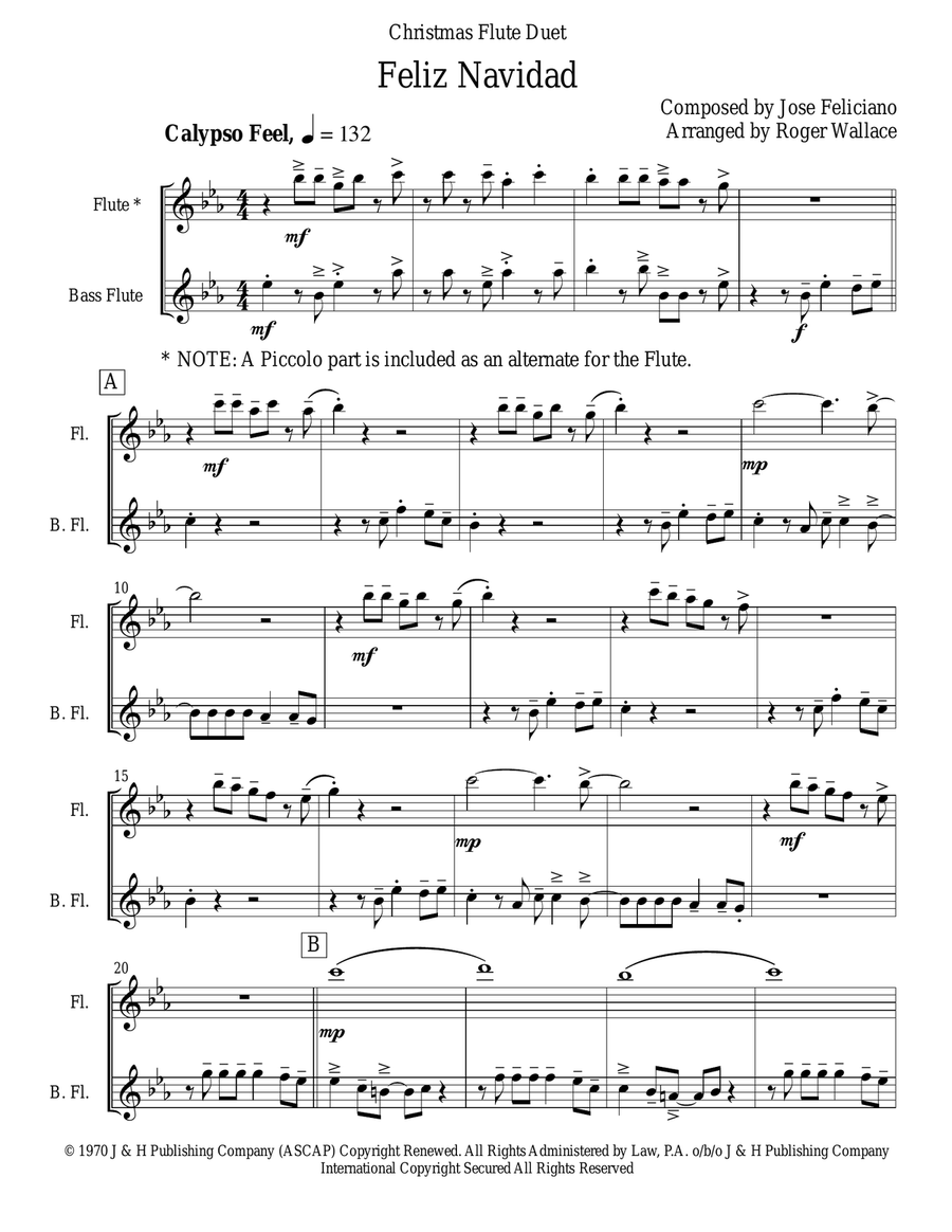 Feliz Navidad Feliz Navidad Flute Duet scores gallery preview page 1