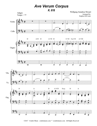 Ave Verum Corpus (Duet for Violin and Cello - Organ Accompaniment)