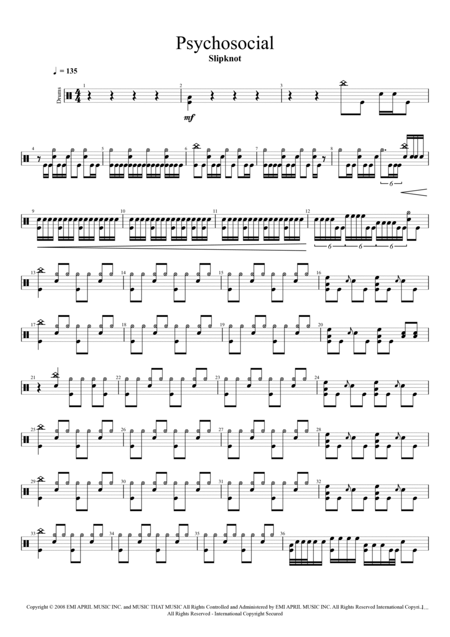 Psychosocial Psychosocial Drum Set scores gallery preview page 1