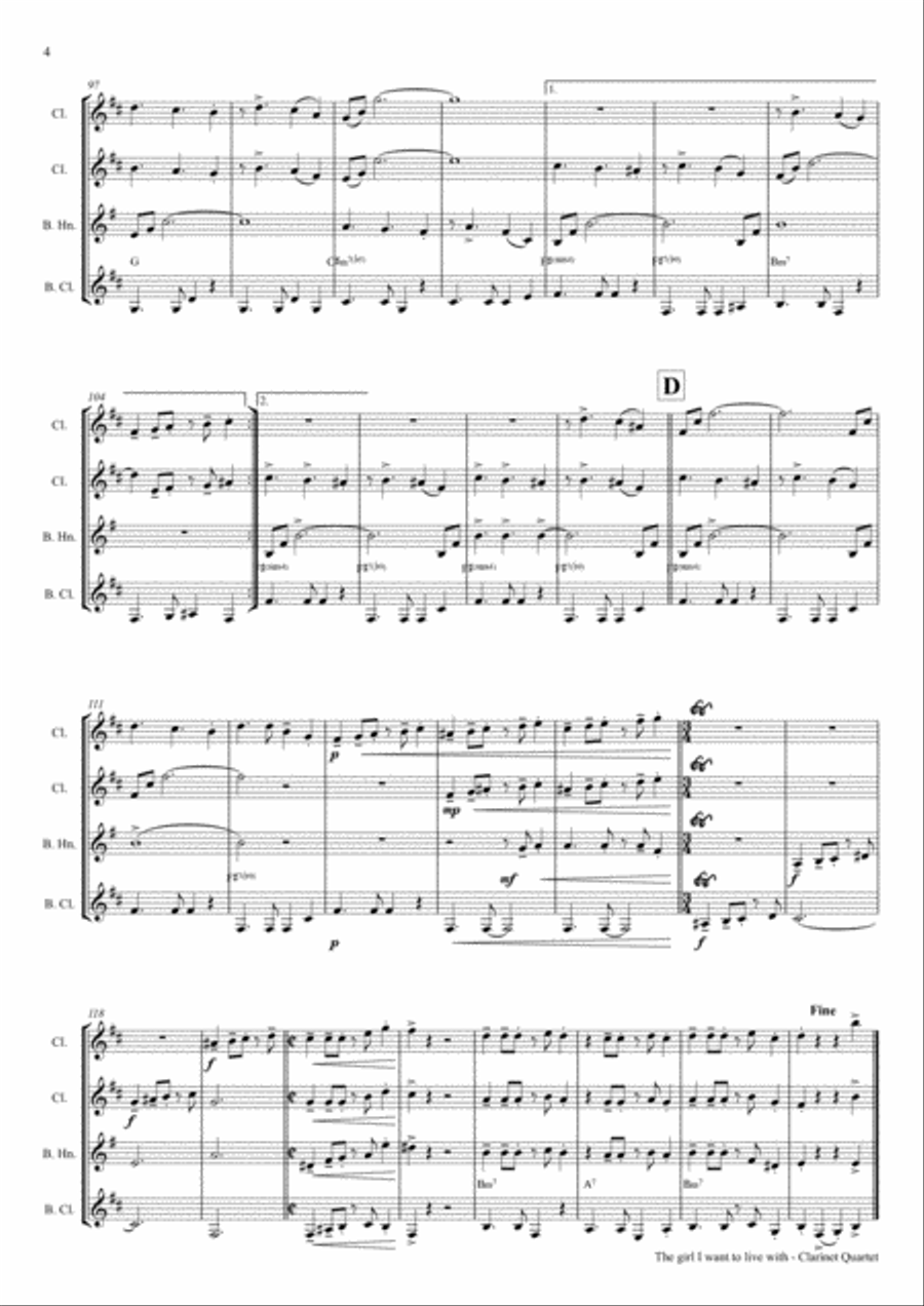 The girl I want to live with - Latin/Calypso - Clarinet Quartet Clarinet Quartet scores gallery preview page 5