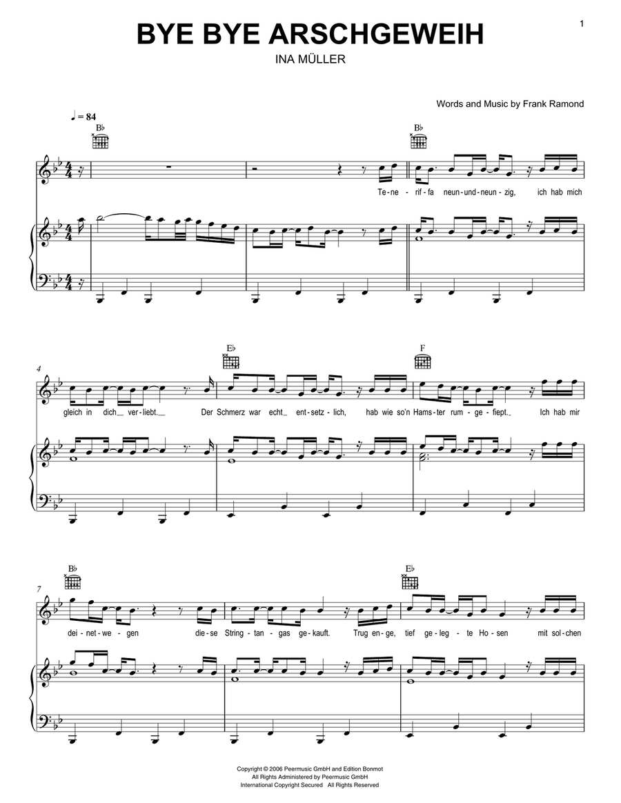 Bye Bye Arschgeweih Bye Bye Arschgeweih Piano, Vocal, Guitar scores gallery preview page 1