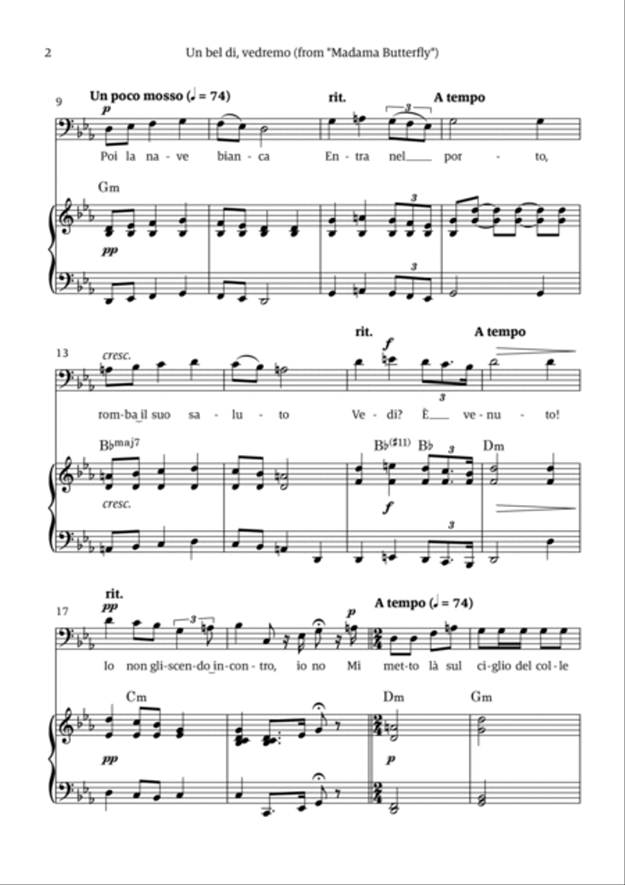 Un Bel Di Vedremo (from Madama Butterfly) - for Bass - in Eb major Voice scores gallery preview page 2