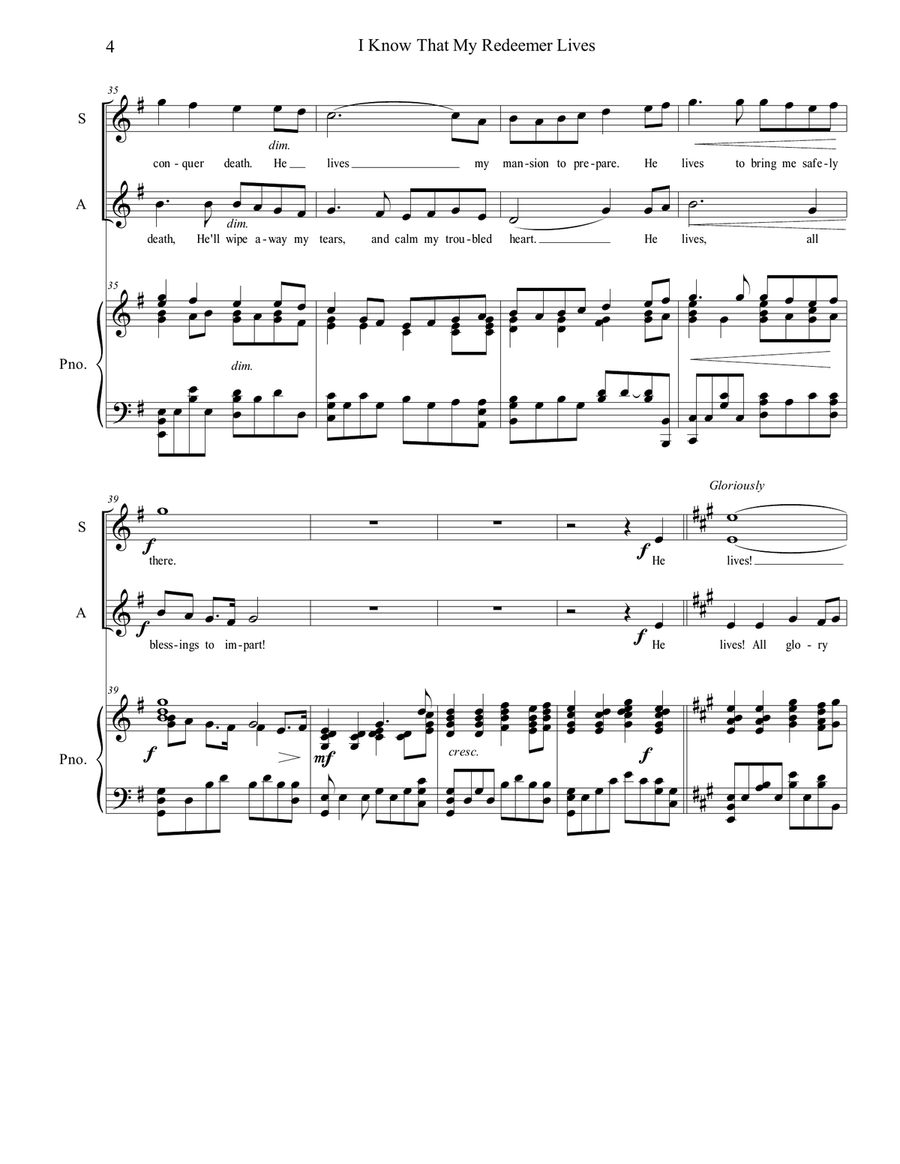 I Know That My Redeemer Lives -- SA/treble duet SA scores gallery preview page 4
