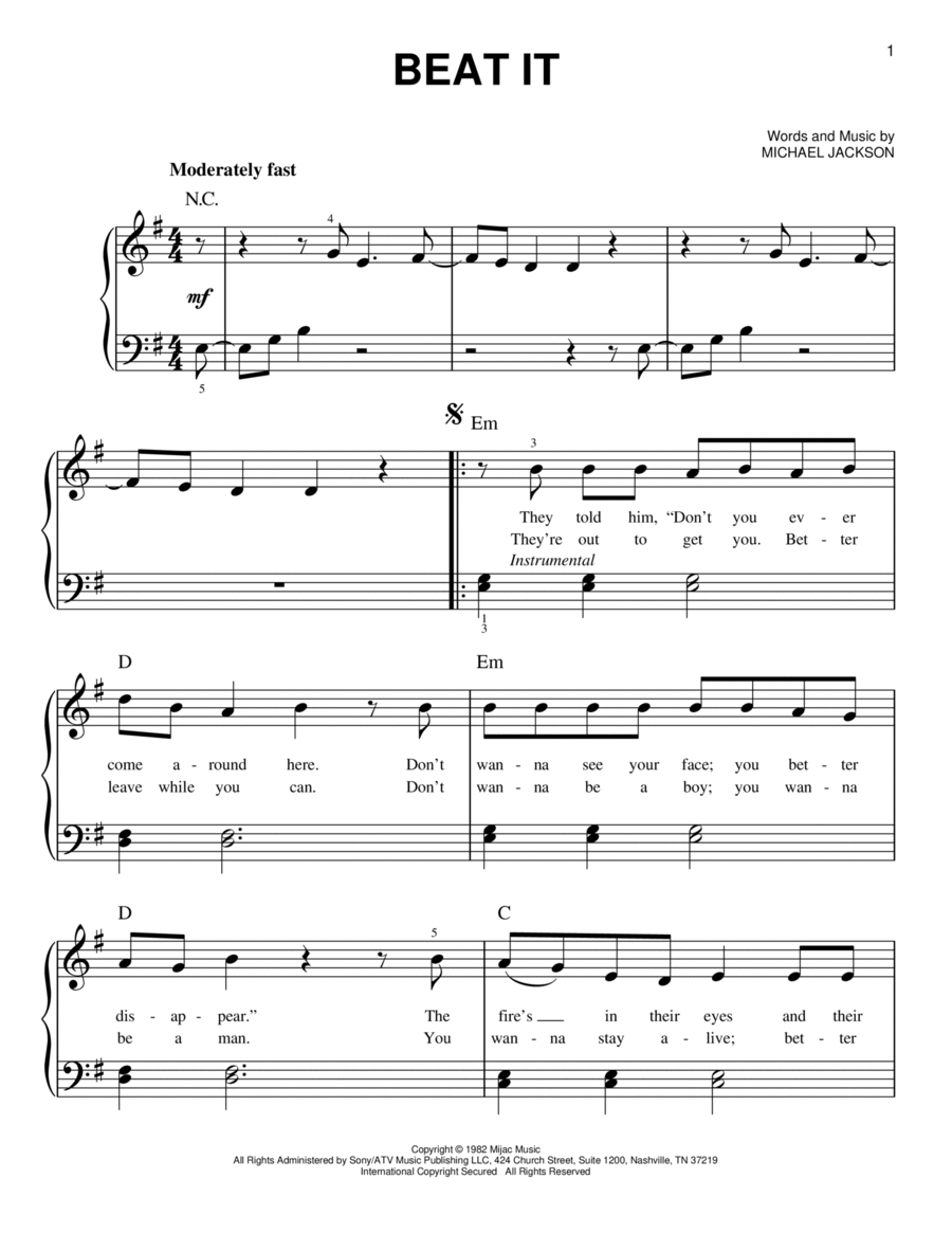 Beat It Easy Piano scores gallery preview page 1