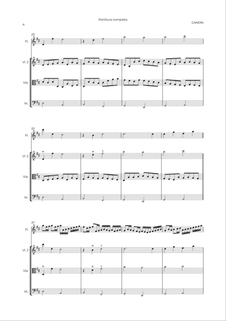 CANON IN D -FLUTE, VIOLIN, VIOLA & CELLO Small Ensemble scores gallery preview page 4